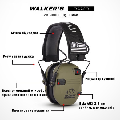 Навушники активні Walker`s Razor Olive 99042001 Viktailor