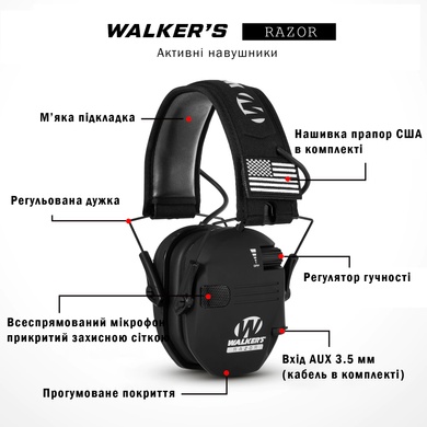 Наушники активные Walker`s Razor Black 99042002 Viktailor