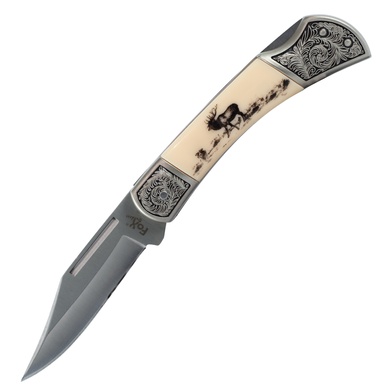 Нож складной Fox Outdoor «Jäger» с орнаментом Белый 44853 Viktailor
